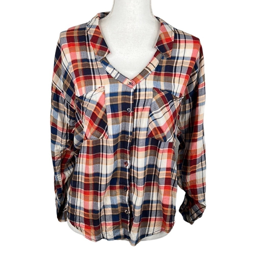 Steps Plaid Button Down Long Sleeve Top‎ Size Small